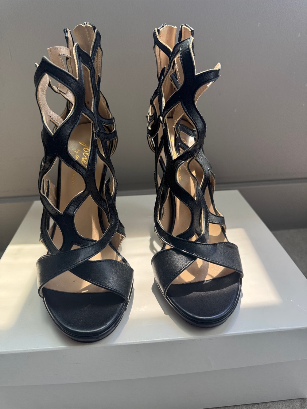 Women's Black Strappy Cutout High-Heel Sandals by JOLIE